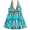 Plunge Neck Padded Backless Print Plus Size Swimsuit Women Two-piece Tankini