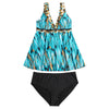 Plunge Neck Padded Backless Print Plus Size Swimsuit Women Two-piece Tankini
