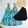 Plunge Neck Padded Backless Print Plus Size Swimsuit Women Two-piece Tankini
