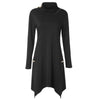 Funnel Collar Long Sleeve Button Pocket Asymmetric Women Dress