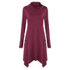 Funnel Collar Long Sleeve Button Pocket Asymmetric Women Dress