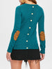 Stylish Back Buttoned Elbow Spliced Pullover Sweater For Women