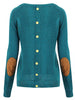 Stylish Back Buttoned Elbow Spliced Pullover Sweater For Women