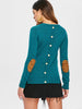 Stylish Back Buttoned Elbow Spliced Pullover Sweater For Women