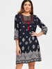 Printed Fringe Drawstring Bohemian Dress