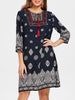 Printed Fringe Drawstring Bohemian Dress