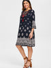 Printed Fringe Drawstring Bohemian Dress