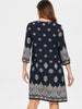 Printed Fringe Drawstring Bohemian Dress