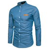 Stand Collar Long Sleeve Spliced Leather Pocket Button Men Shirt