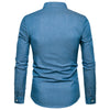 Stand Collar Long Sleeve Spliced Leather Pocket Button Men Shirt