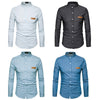 Stand Collar Long Sleeve Spliced Leather Pocket Button Men Shirt
