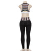 Stripe Spliced Round Neck Cut Out Sleeveless Two-piece Women Yoga Sports Suit