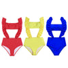 Sexy Shoulder Strap Padded Ruffle High Waist Solid Color Bikini Set