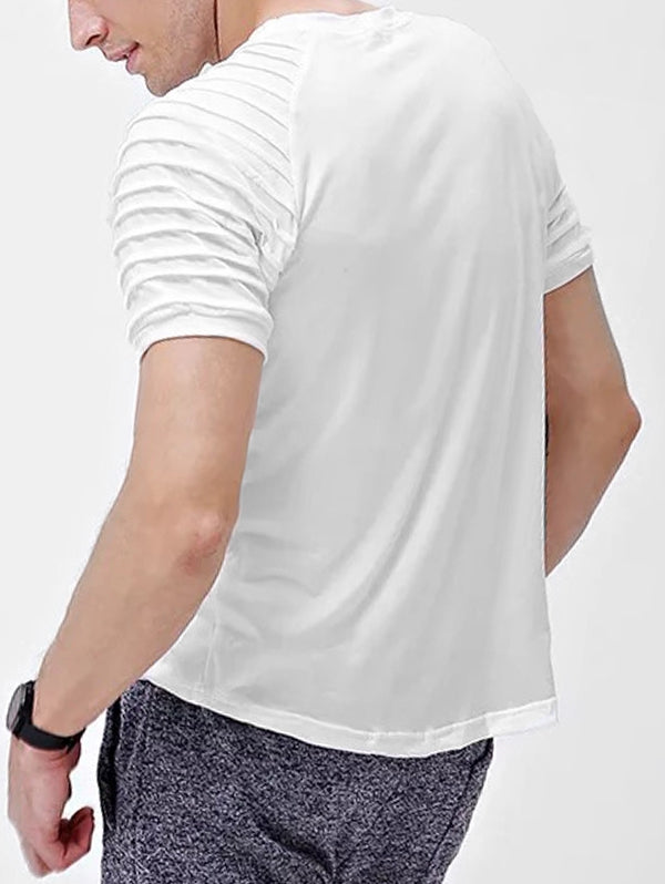 Solid Color Pleated Short Sleeve T-shirt