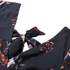 Plunge Neck Short Sleeve Floral Print Backless Tied Strap Women Mini Dress