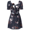 Plunge Neck Short Sleeve Floral Print Backless Tied Strap Women Mini Dress