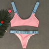 Shoulder Strap Padded Color Blocking Low Waist Women Bikini Set