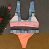 Shoulder Strap Padded Color Blocking Low Waist Women Bikini Set
