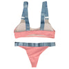 Shoulder Strap Padded Color Blocking Low Waist Women Bikini Set