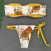 Women Sexy Strapless Animal Print Swimsuit with Tied Strap Bottom Bikini Set