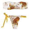 Women Sexy Strapless Animal Print Swimsuit with Tied Strap Bottom Bikini Set