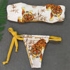 Women Sexy Strapless Animal Print Swimsuit with Tied Strap Bottom Bikini Set