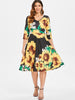 Sunflower Print Fit and Flare Dress