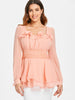 Ruffled Lace Insert Peplum Blouse
