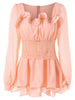 Ruffled Lace Insert Peplum Blouse