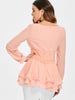 Ruffled Lace Insert Peplum Blouse
