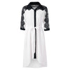 Two Tones Belted Lace Trim Asymmetrical Chiffon Shirtdress