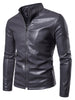 PU Leather Stand Collar Slim Fit Jacket