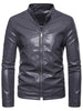 PU Leather Stand Collar Slim Fit Jacket