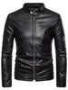 PU Leather Stand Collar Slim Fit Jacket