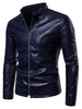PU Leather Stand Collar Slim Fit Jacket