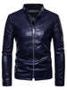 PU Leather Stand Collar Slim Fit Jacket