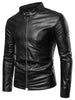 PU Leather Stand Collar Slim Fit Jacket