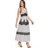 Plunging Neckline Polka Dot Lace Insert Maxi Dress