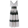 Plunging Neckline Polka Dot Lace Insert Maxi Dress