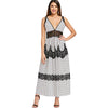 Plunging Neckline Polka Dot Lace Insert Maxi Dress