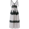 Plunging Neckline Polka Dot Lace Insert Maxi Dress