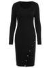 Button Embellished Bodycon Sweater Dress
