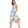 Sleeveless Plant and Stripe Print Handkerchief Dress