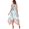 Sleeveless Plant and Stripe Print Handkerchief Dress