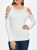 Criss Cross Sleeve Lace Crochet T-shirt