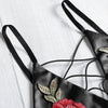 Spaghetti Strap Lace-up Floral Embroidery PU Women Crop Top