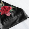Spaghetti Strap Lace-up Floral Embroidery PU Women Crop Top