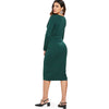 Plunging Neck Front Slit Long Sleeve Twist Bodycon Dress