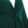 Plunging Neck Front Slit Long Sleeve Twist Bodycon Dress