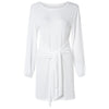 Boat Neck Long Lantern Sleeve Tied Strap Solid Color Women Bodycon Dress